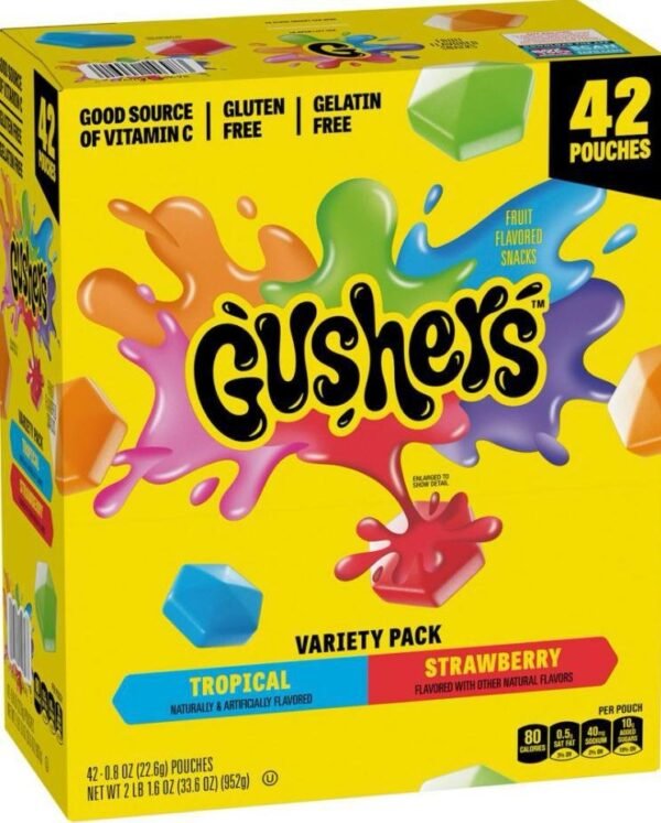 Gushers Fruit Flavored Snacks, Tropical/Strawberry